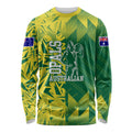 Australian Opals Basketball Long Sleeve Shirt Geometric Tribal Pattern In Green And Gold Athletic Art