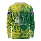 Australian Opals Basketball Long Sleeve Shirt Geometric Tribal Pattern In Green And Gold Athletic Art