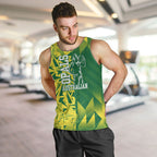 Australian Opals Basketball Men Tank Top Geometric Tribal Pattern In Green And Gold Athletic Art