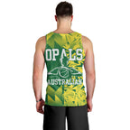 Australian Opals Basketball Men Tank Top Geometric Tribal Pattern In Green And Gold Athletic Art