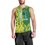 Australian Opals Basketball Men Tank Top Geometric Tribal Pattern In Green And Gold Athletic Art