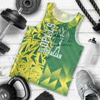 Australian Opals Basketball Men Tank Top Geometric Tribal Pattern In Green And Gold Athletic Art