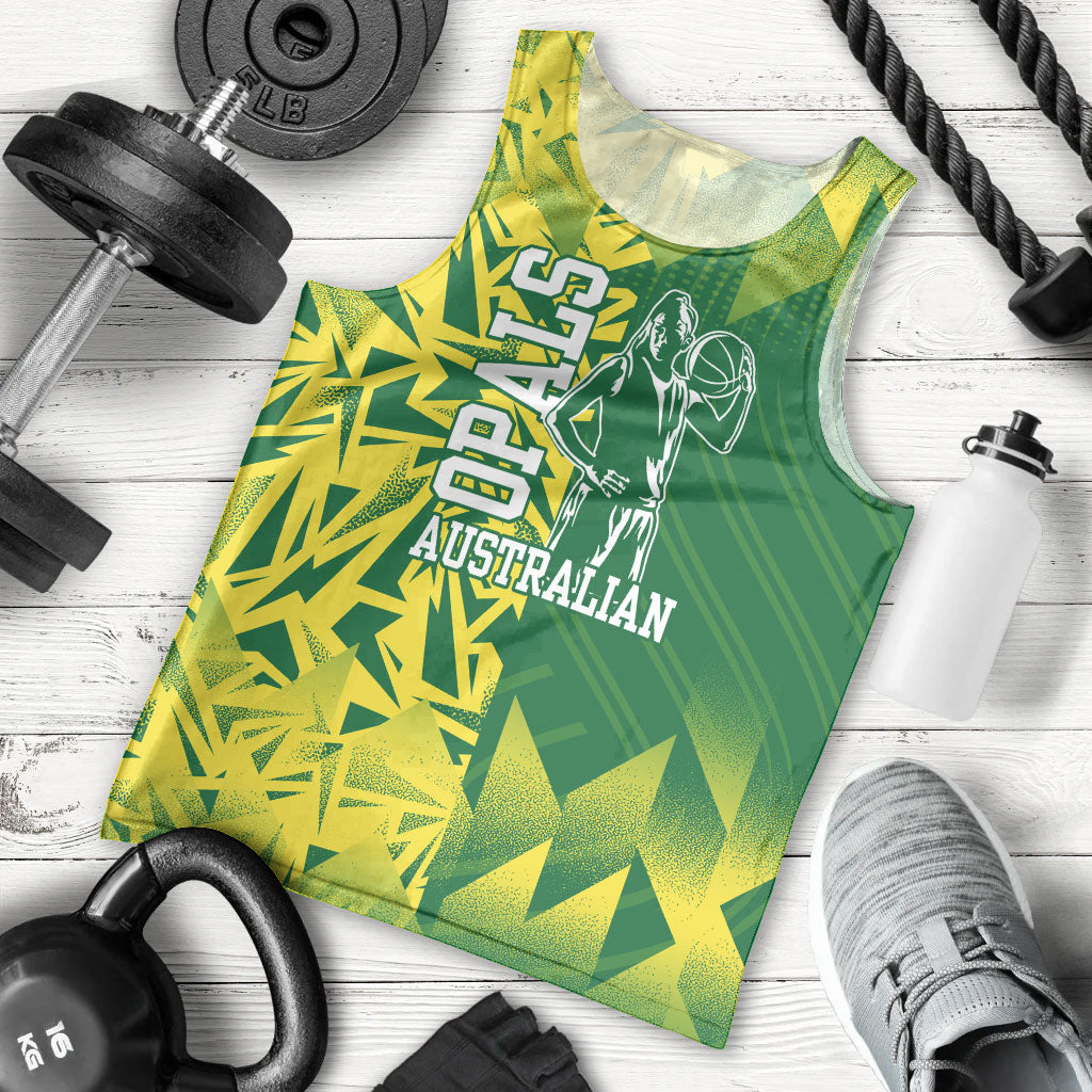 Australian Opals Basketball Men Tank Top Geometric Tribal Pattern In Green And Gold Athletic Art