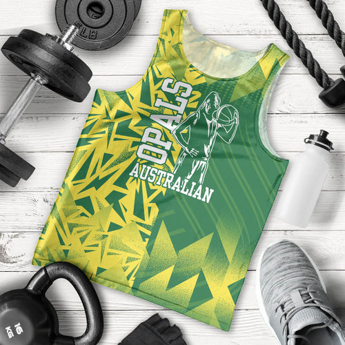 Australian Opals Basketball Men Tank Top Geometric Tribal Pattern In Green And Gold Athletic Art