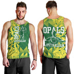 Australian Opals Basketball Men Tank Top Geometric Tribal Pattern In Green And Gold Athletic Art