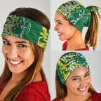 Australian Opals Basketball Neck Gaiter Geometric Tribal Pattern In Green And Gold Athletic Art