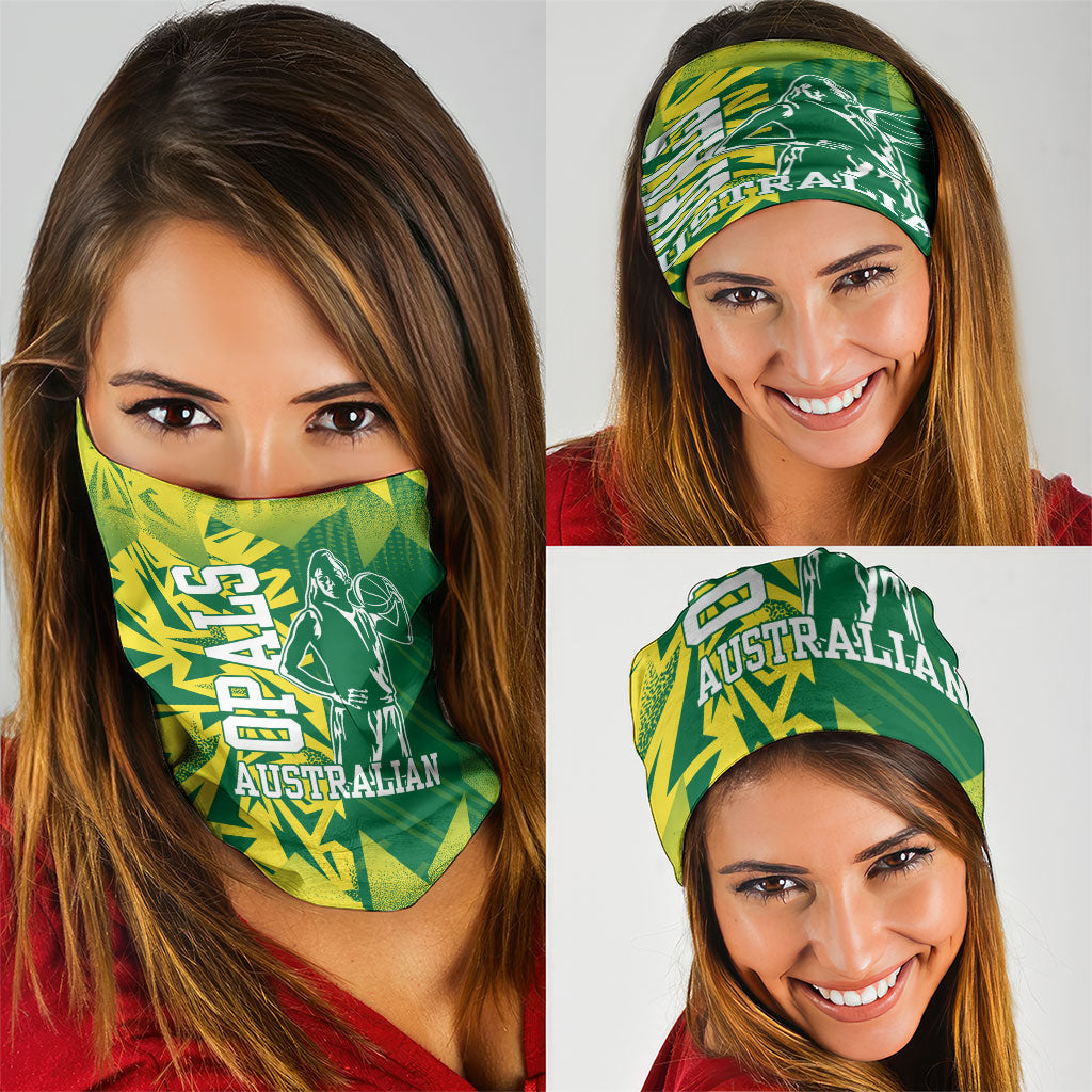 Australian Opals Basketball Neck Gaiter Geometric Tribal Pattern In Green And Gold Athletic Art