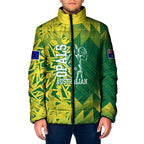 Australian Opals Basketball Padded Jacket Geometric Tribal Pattern In Green And Gold Athletic Art