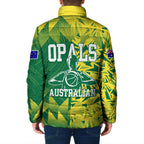 Australian Opals Basketball Padded Jacket Geometric Tribal Pattern In Green And Gold Athletic Art