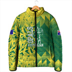 Australian Opals Basketball Padded Jacket Geometric Tribal Pattern In Green And Gold Athletic Art