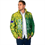 Australian Opals Basketball Padded Jacket Geometric Tribal Pattern In Green And Gold Athletic Art