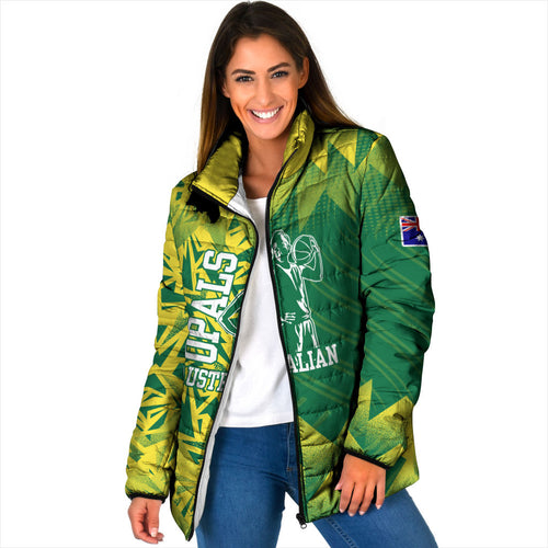 Australian Opals Basketball Padded Jacket Geometric Tribal Pattern In Green And Gold Athletic Art