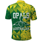 Australian Opals Basketball Polo Shirt Geometric Tribal Pattern In Green And Gold Athletic Art