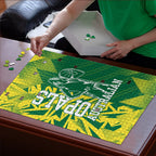 Australian Opals Basketball Puzzle Geometric Tribal Pattern In Green And Gold Athletic Art