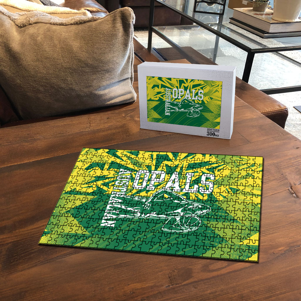 Australian Opals Basketball Puzzle Geometric Tribal Pattern In Green And Gold Athletic Art