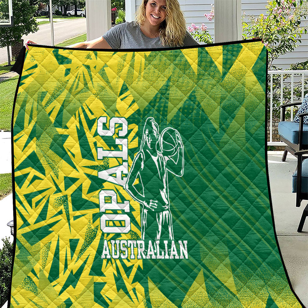 Australian Opals Basketball Quilt Geometric Tribal Pattern In Green And Gold Athletic Art