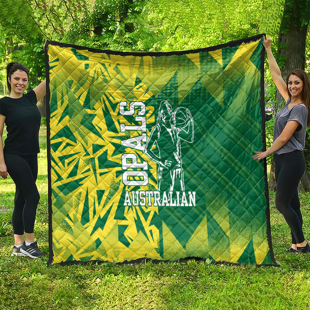 Australian Opals Basketball Quilt Geometric Tribal Pattern In Green And Gold Athletic Art
