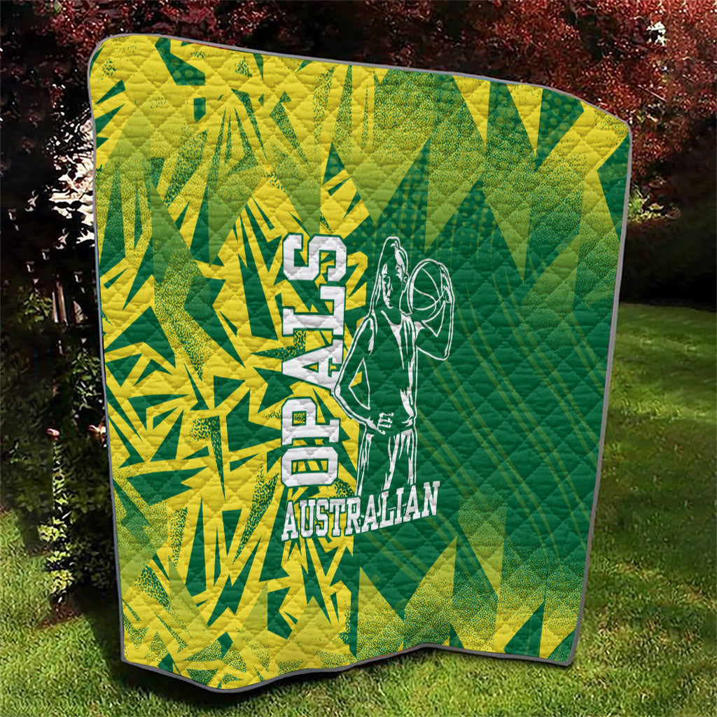 Australian Opals Basketball Quilt Geometric Tribal Pattern In Green And Gold Athletic Art