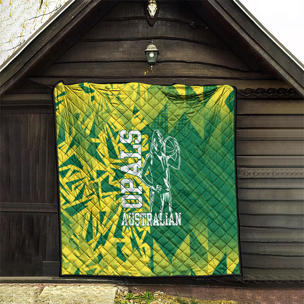 Australian Opals Basketball Quilt Geometric Tribal Pattern In Green And Gold Athletic Art
