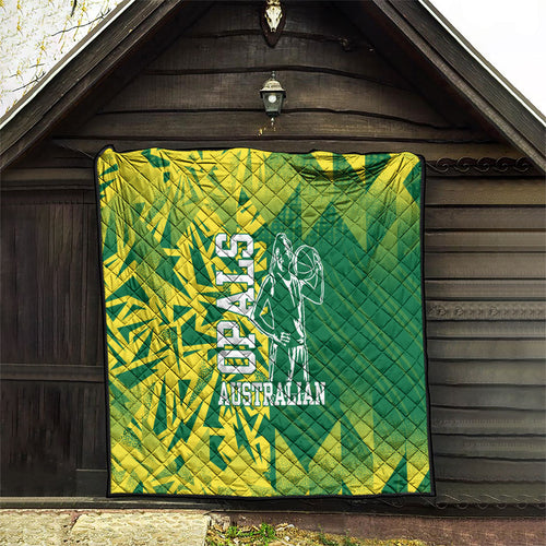 Australian Opals Basketball Quilt Geometric Tribal Pattern In Green And Gold Athletic Art
