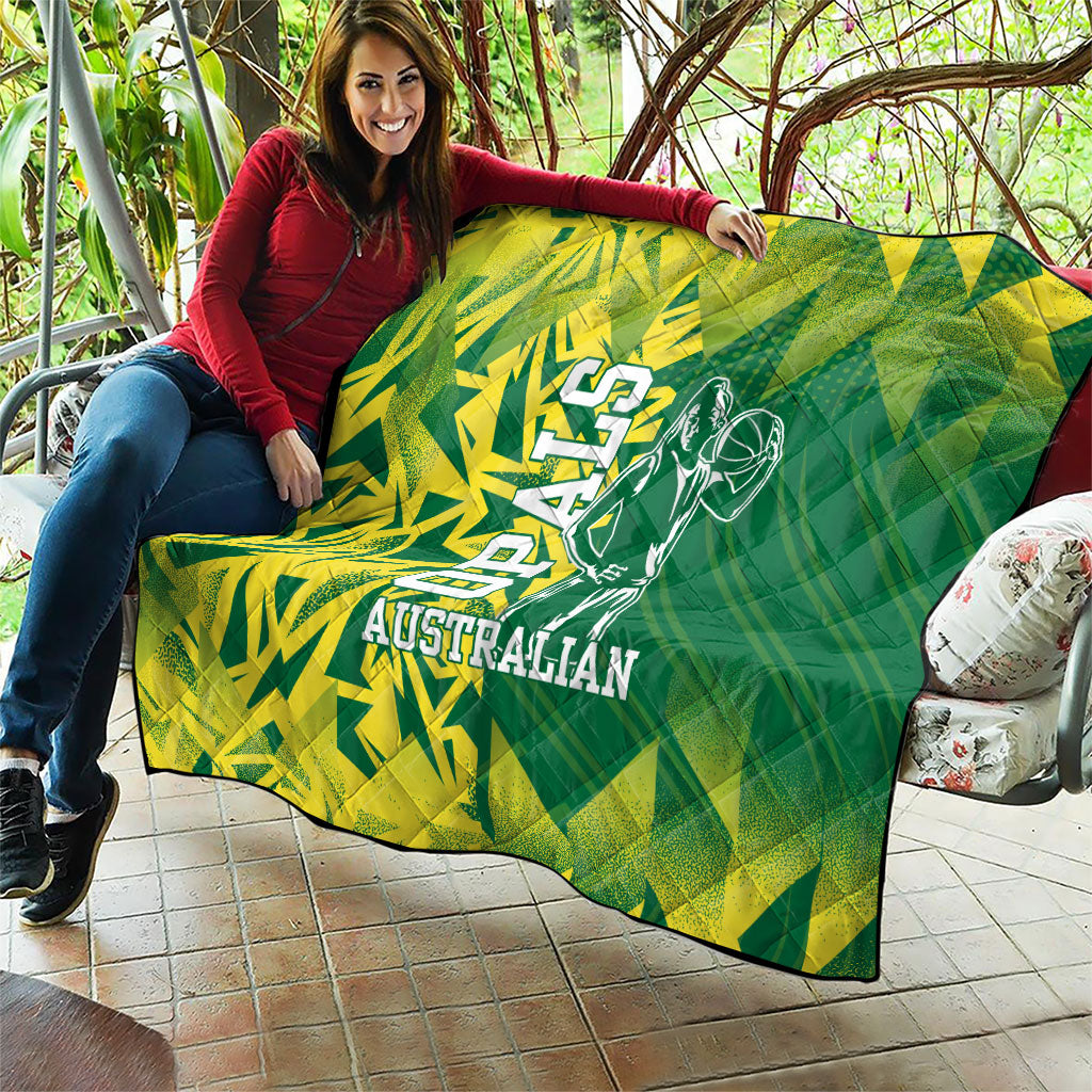 Australian Opals Basketball Quilt Geometric Tribal Pattern In Green And Gold Athletic Art