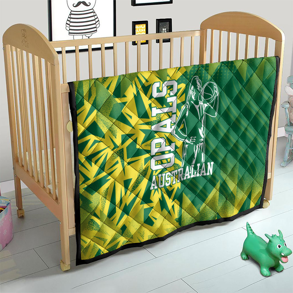 Australian Opals Basketball Quilt Geometric Tribal Pattern In Green And Gold Athletic Art