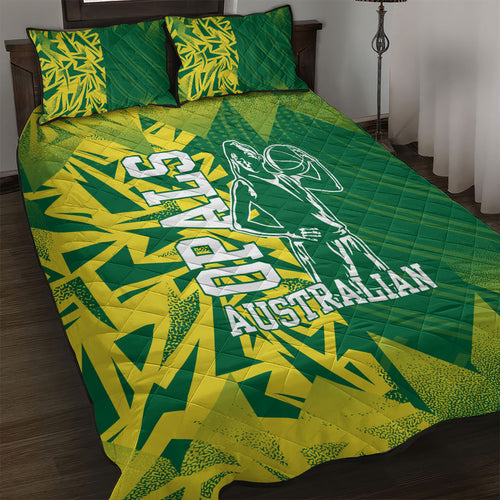 Australian Opals Basketball Quilt Bed Set Geometric Tribal Pattern In Green And Gold Athletic Art
