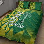Australian Opals Basketball Quilt Bed Set Geometric Tribal Pattern In Green And Gold Athletic Art