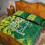 Australian Opals Basketball Quilt Bed Set Geometric Tribal Pattern In Green And Gold Athletic Art