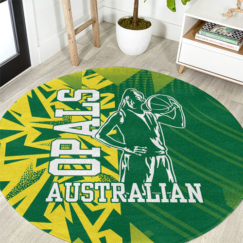 Australian Opals Basketball Round Carpet Geometric Tribal Pattern In Green And Gold Athletic Art