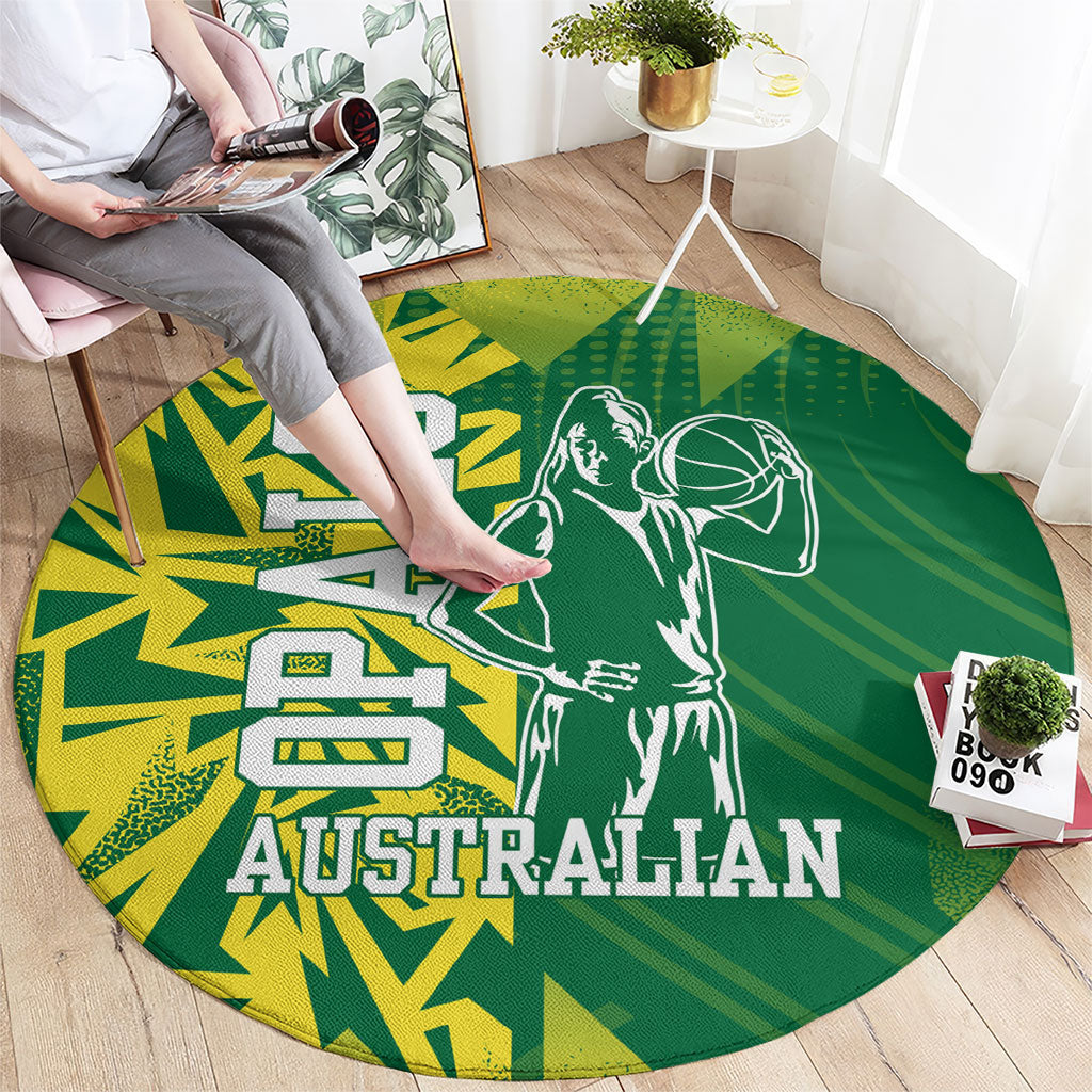 Australian Opals Basketball Round Carpet Geometric Tribal Pattern In Green And Gold Athletic Art