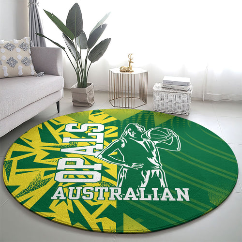 Australian Opals Basketball Round Carpet Geometric Tribal Pattern In Green And Gold Athletic Art