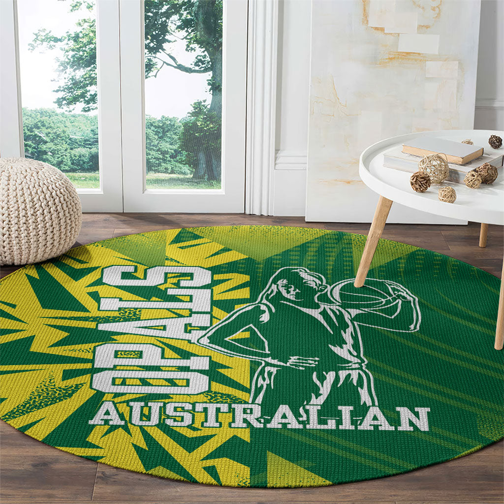 Australian Opals Basketball Round Carpet Geometric Tribal Pattern In Green And Gold Athletic Art