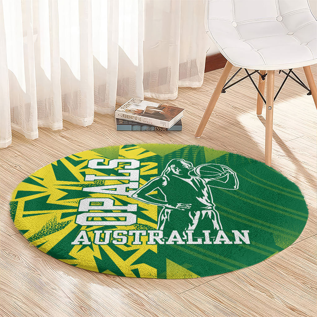 Australian Opals Basketball Round Carpet Geometric Tribal Pattern In Green And Gold Athletic Art