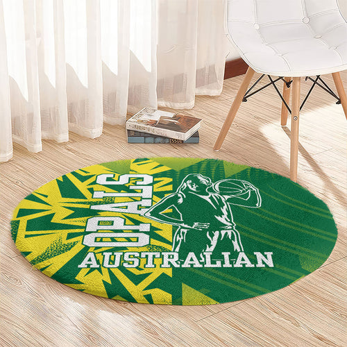 Australian Opals Basketball Round Carpet Geometric Tribal Pattern In Green And Gold Athletic Art