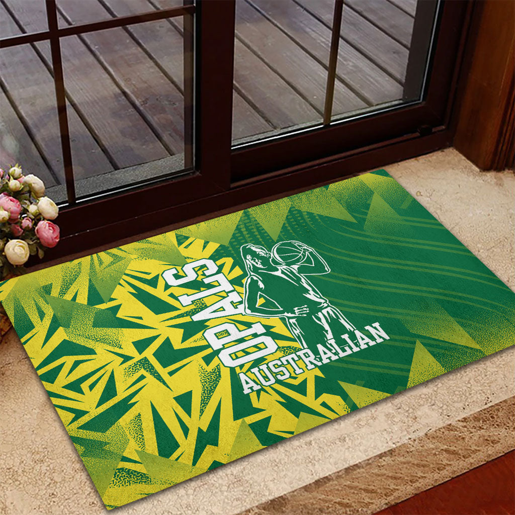 Australian Opals Basketball Rubber Doormat Geometric Tribal Pattern In Green And Gold Athletic Art