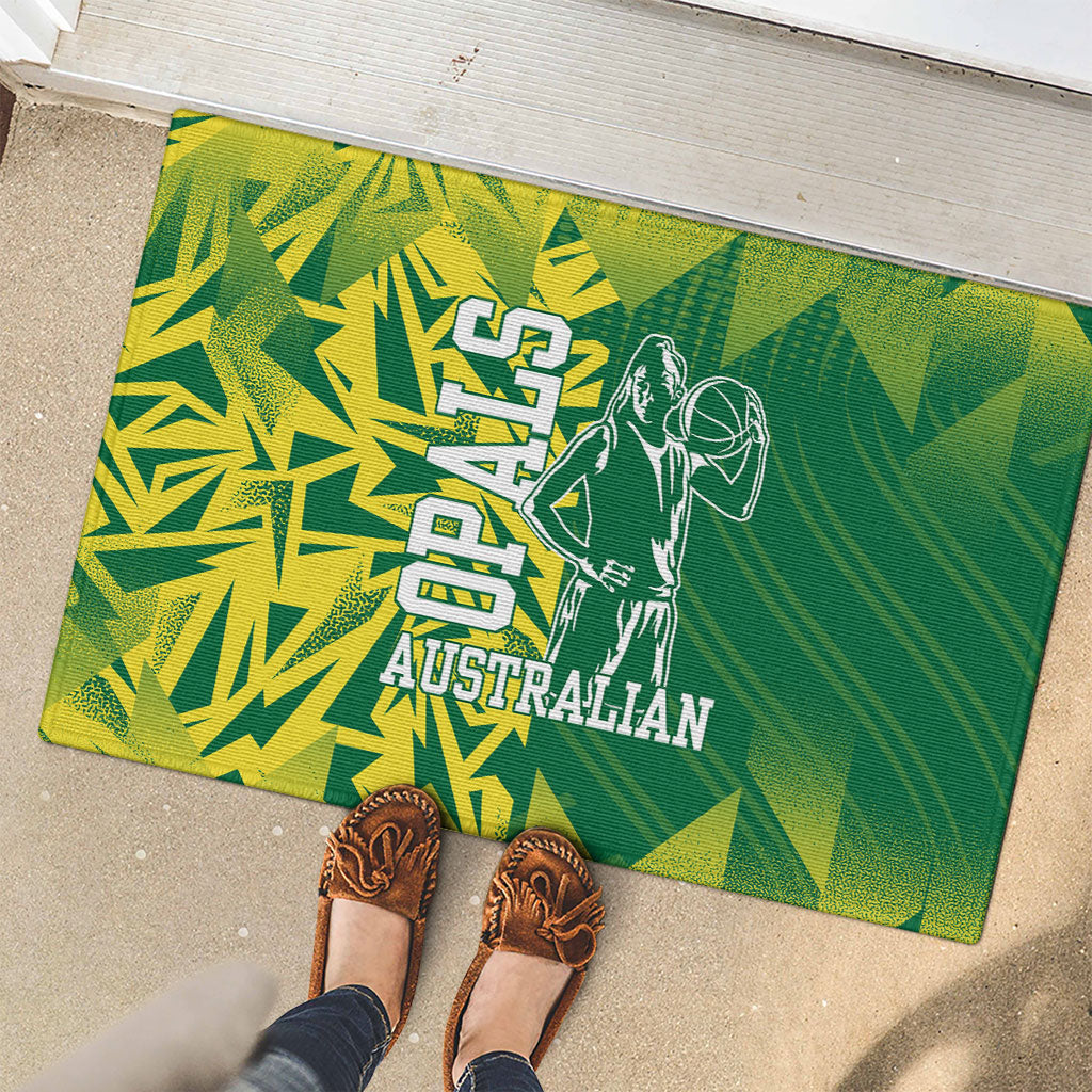 Australian Opals Basketball Rubber Doormat Geometric Tribal Pattern In Green And Gold Athletic Art