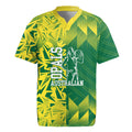Australian Opals Basketball Rugby Jersey Geometric Tribal Pattern In Green And Gold Athletic Art