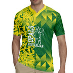 Australian Opals Basketball Rugby Jersey Geometric Tribal Pattern In Green And Gold Athletic Art