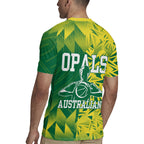 Australian Opals Basketball Rugby Jersey Geometric Tribal Pattern In Green And Gold Athletic Art