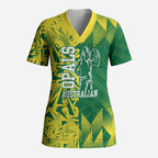 Australian Opals Basketball Scrub Top Geometric Tribal Pattern In Green And Gold Athletic Art