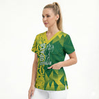 Australian Opals Basketball Scrub Top Geometric Tribal Pattern In Green And Gold Athletic Art