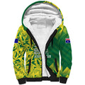 Australian Opals Basketball Sherpa Hoodie Geometric Tribal Pattern In Green And Gold Athletic Art