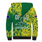 Australian Opals Basketball Sherpa Hoodie Geometric Tribal Pattern In Green And Gold Athletic Art