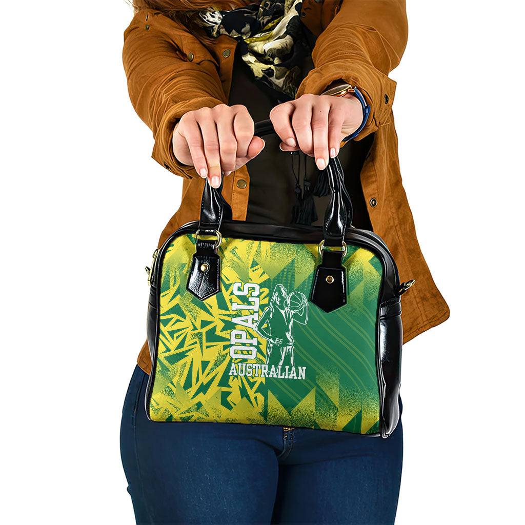Australian Opals Basketball Shoulder Handbag Geometric Tribal Pattern In Green And Gold Athletic Art