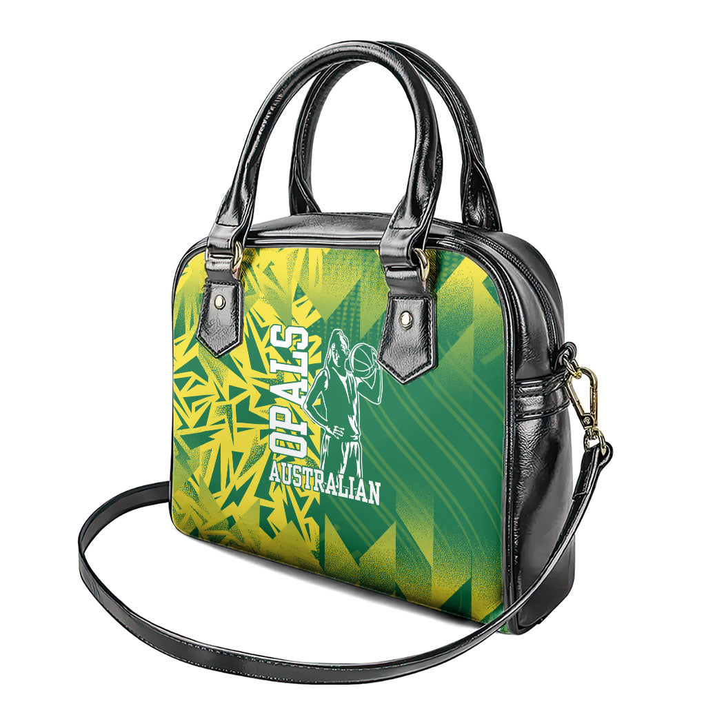 Australian Opals Basketball Shoulder Handbag Geometric Tribal Pattern In Green And Gold Athletic Art