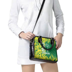 Australian Opals Basketball Shoulder Handbag Geometric Tribal Pattern In Green And Gold Athletic Art