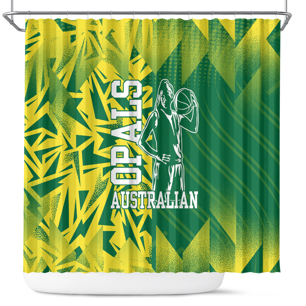 Australian Opals Basketball Shower Curtain Geometric Tribal Pattern In Green And Gold Athletic Art