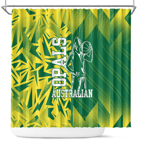 Australian Opals Basketball Shower Curtain Geometric Tribal Pattern In Green And Gold Athletic Art