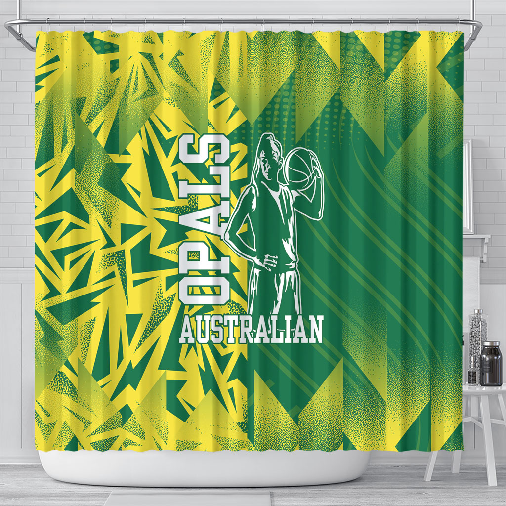 Australian Opals Basketball Shower Curtain Geometric Tribal Pattern In Green And Gold Athletic Art